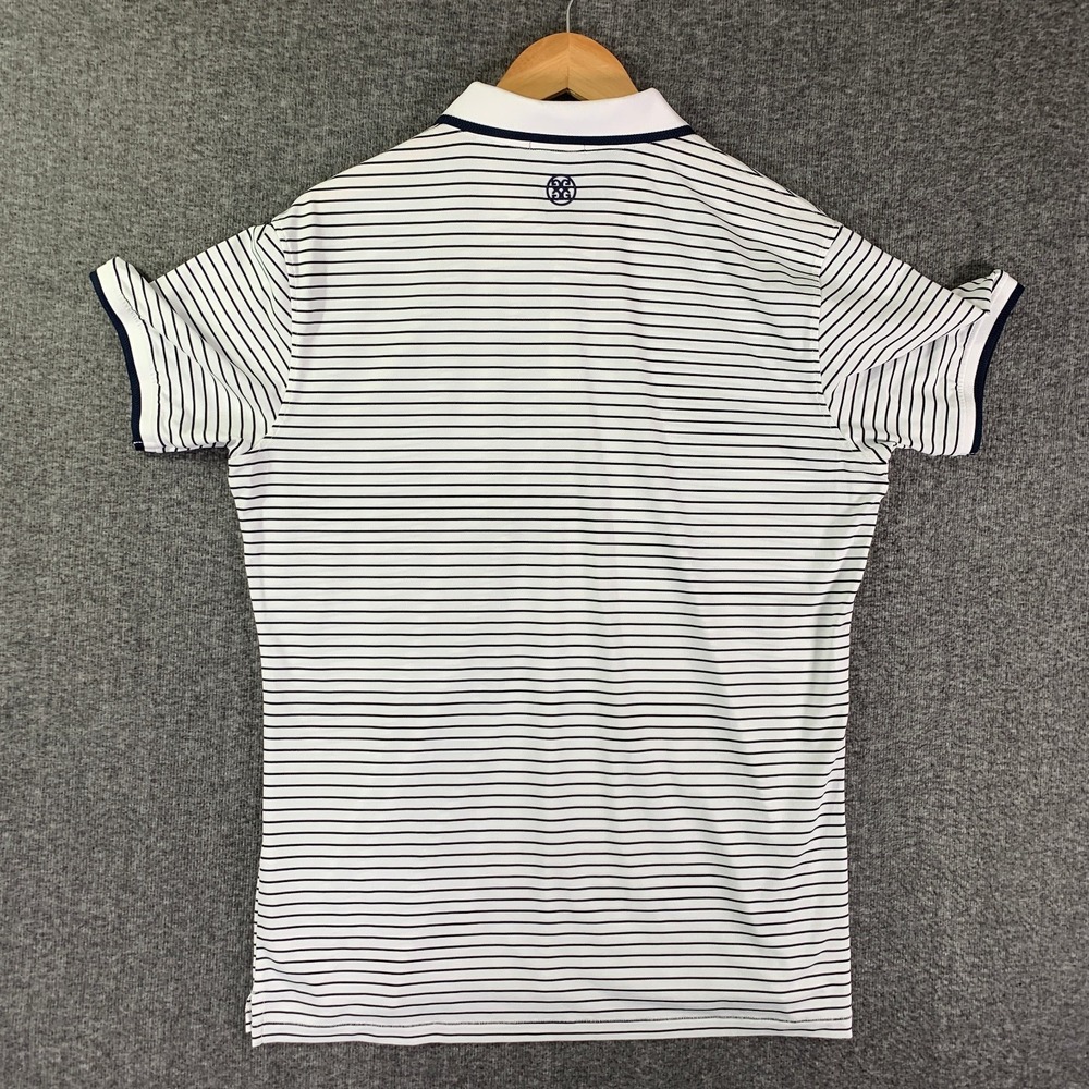 G Fore Polo Men Medium White Striped Performance Golf Modern Preppy Stretch - Picture 5 of 10
